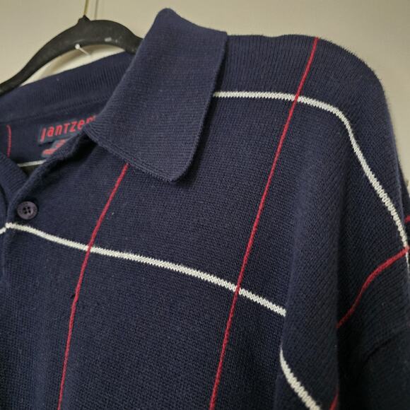 Vintage Jantzen Plaid Collared Sweater Mens XL Navy Blue Preppy Golf 90s Retro - Picture 4 of 8